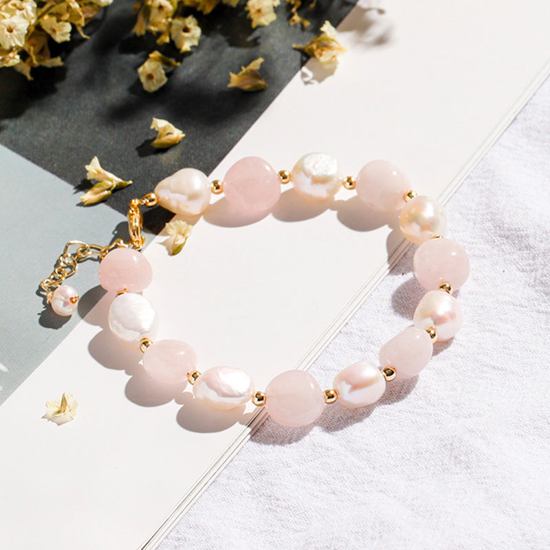 Bracciale di perle di cristallo naturale e pietre preziose 