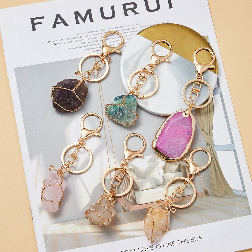 Olivenorma Portachiavi con ciondolo in pietra preziosa in cristallo grezzo - image 0