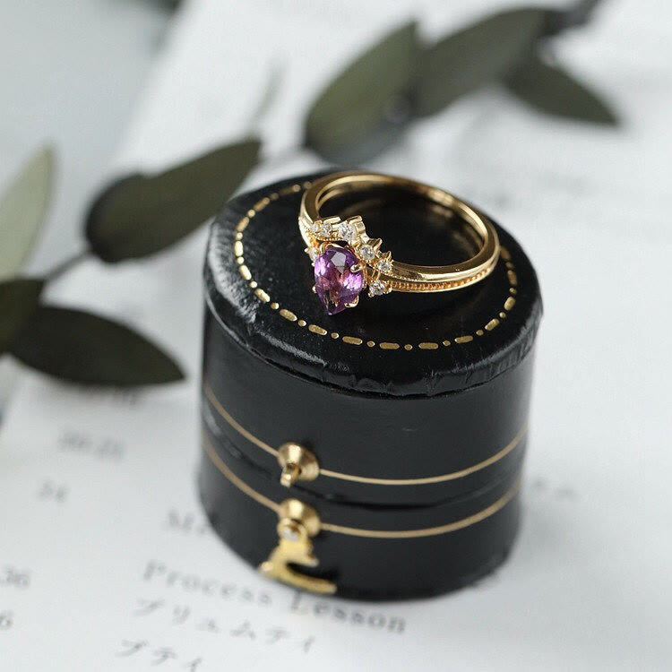 Anello Olivenorma Teardrop Ametista Zircone Bianco