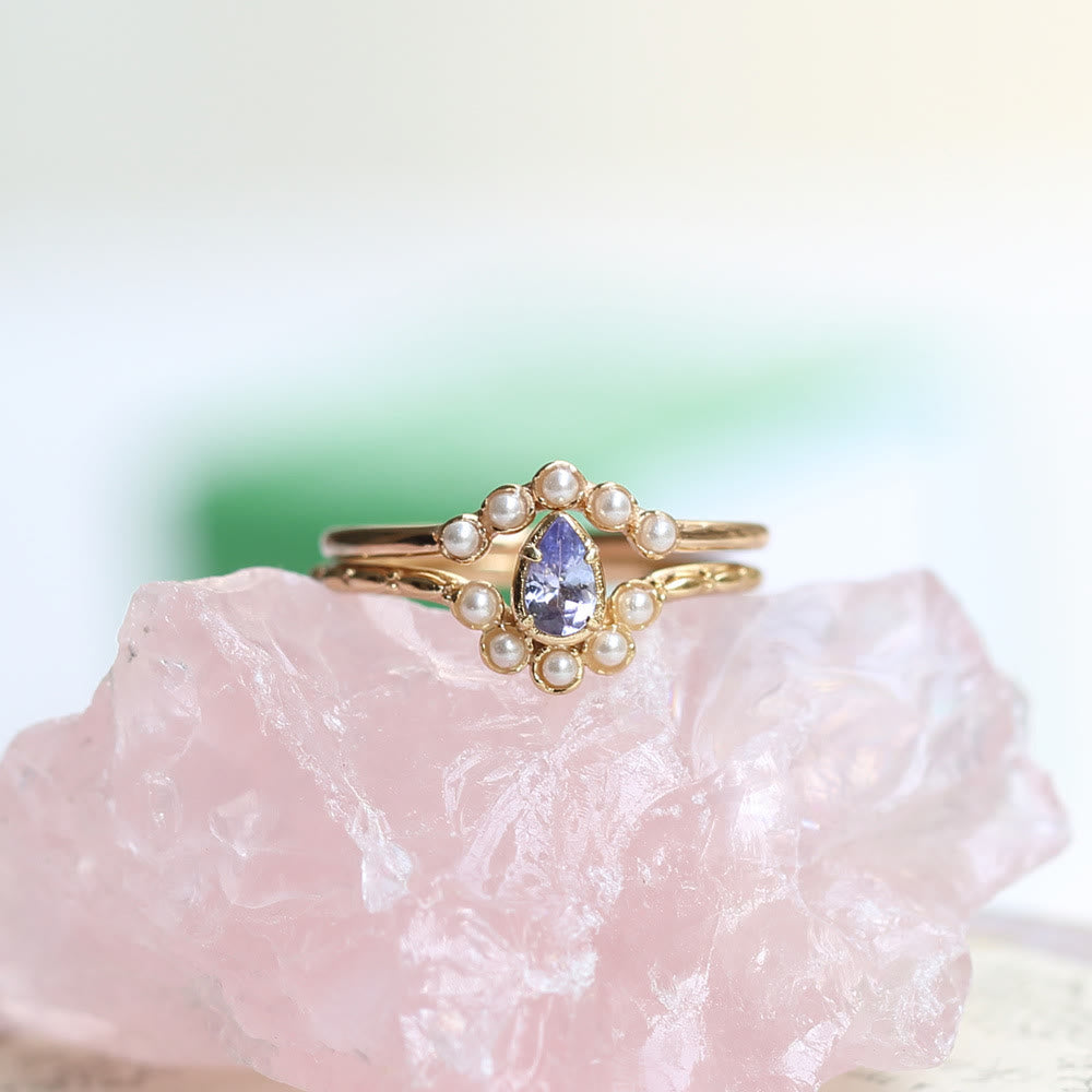 Anello Olivenorma S925 con perla e goccia a doppio strato 