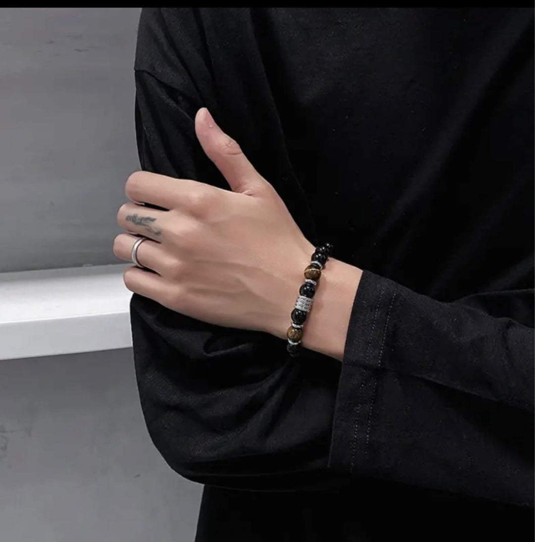 Bracciale da uomo Olivenorma in ossidiana con occhio di tigre rosso