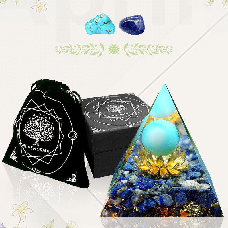 Olivenorma L'Espansione Spirituale Piramide di Orgone Turchese e Lapislazzuli 