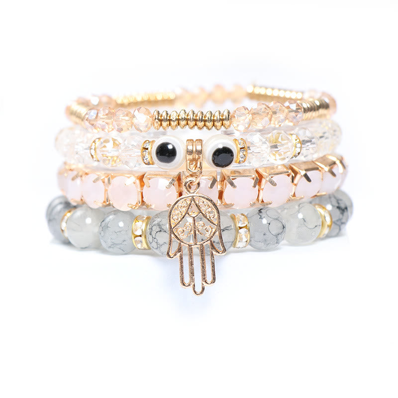 Olivenorma Evil Eye Hamsa Braccialetto di perline a quattro strati