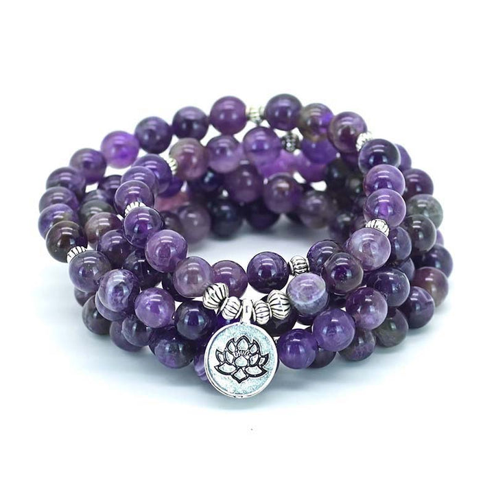 Collana Mala con simbolo di loto in ametista Olivenorma