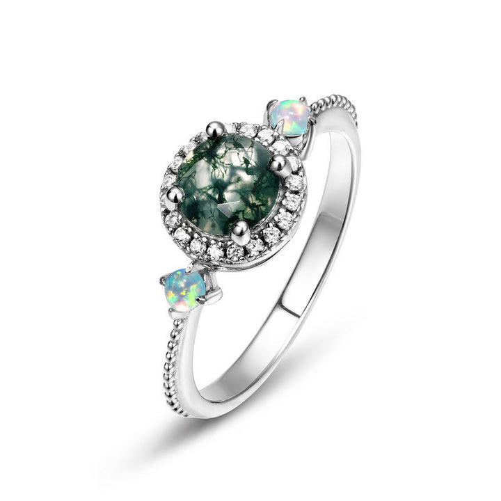 Anello di lusso leggero in agata muschiata rotonda Olivenorma