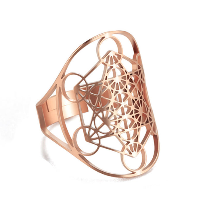 Anello regolabile in acciaio inossidabile con simbolo del cubo di Metatron di Olivenorma 