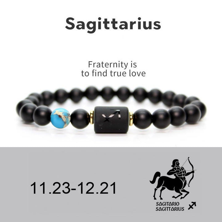 Olivenorma Bracciale da uomo con zodiaco in onice nero naturale