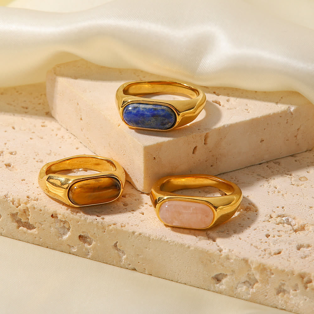 Anello color oro con pietra naturale ovale Olivenorma