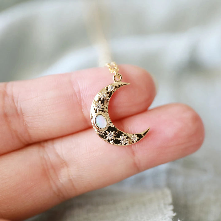 Collana con ciondolo in opale dorato Olivenorma Moon Clavicle
