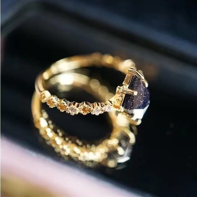 Anello a corona con doppia fila di zirconi bianchi in arenaria blu Olivenorma 