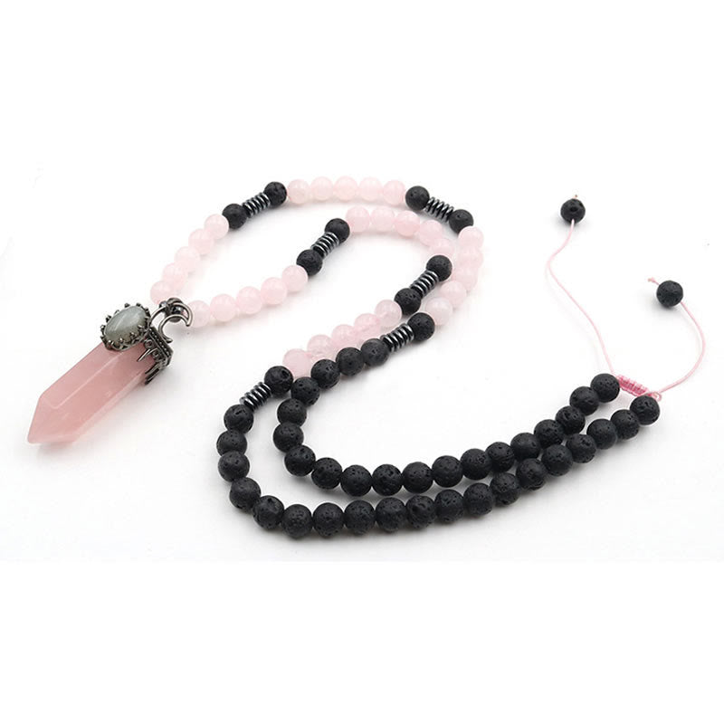 Collana Mala con ciondolo a prisma esagonale in cristallo naturale Olivenorma 