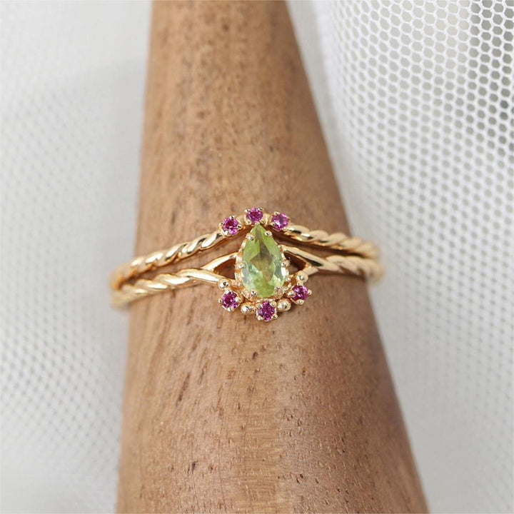 Olivenorma Dainty Peridot Pink Crystal Anello Regolabile Impilabile