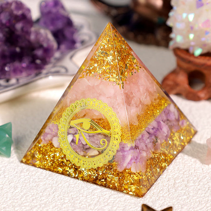 Olivenorma Quarzo Rosa Lepidolite Occhio di Horus Piramide Orgonica
