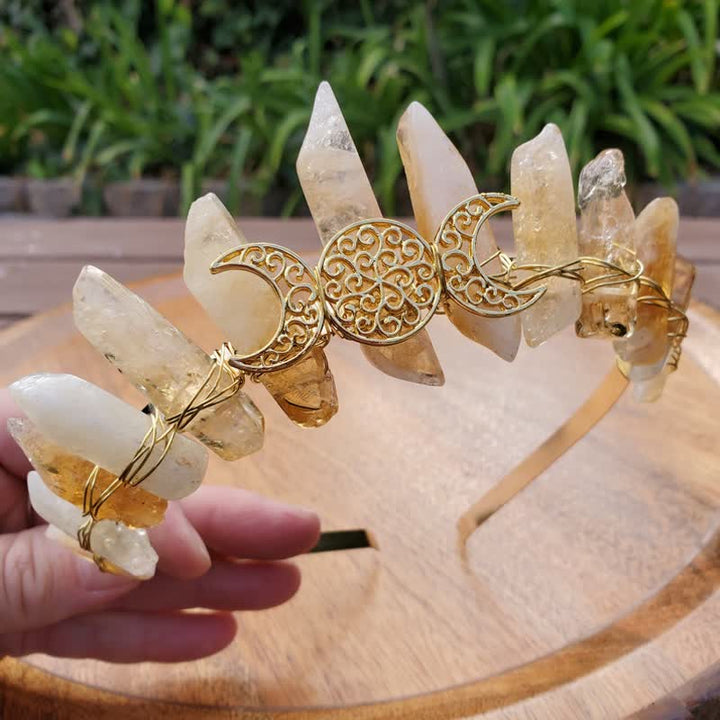 Corona in citrino Olivenorma con corona in cristallo con fase lunare in oro