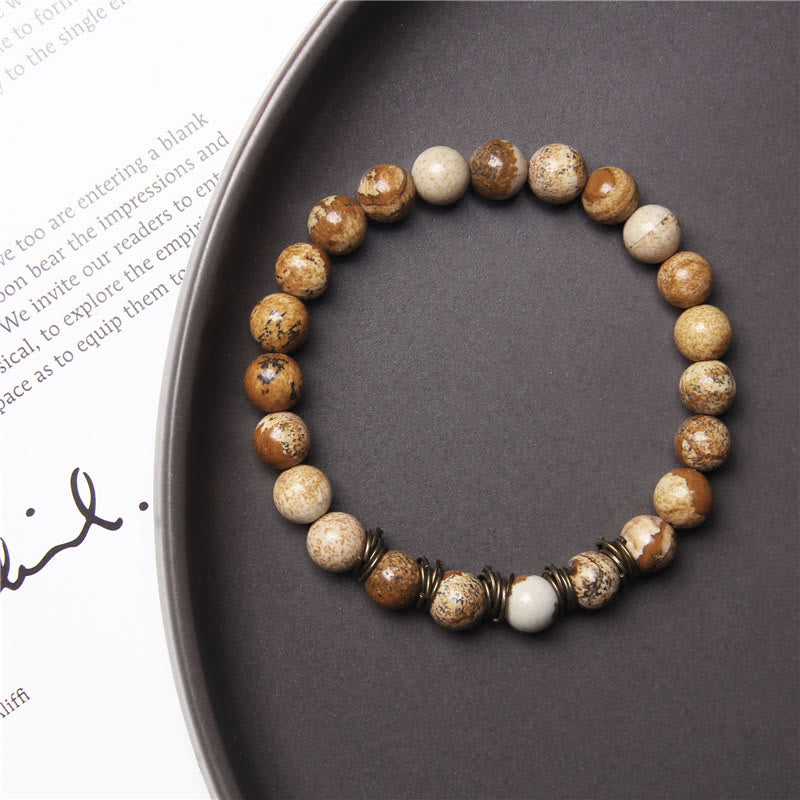 Olivenorma Bracciale Yoga Elasticizzato con Perline in Pietra Naturale Lucida da 8 mm