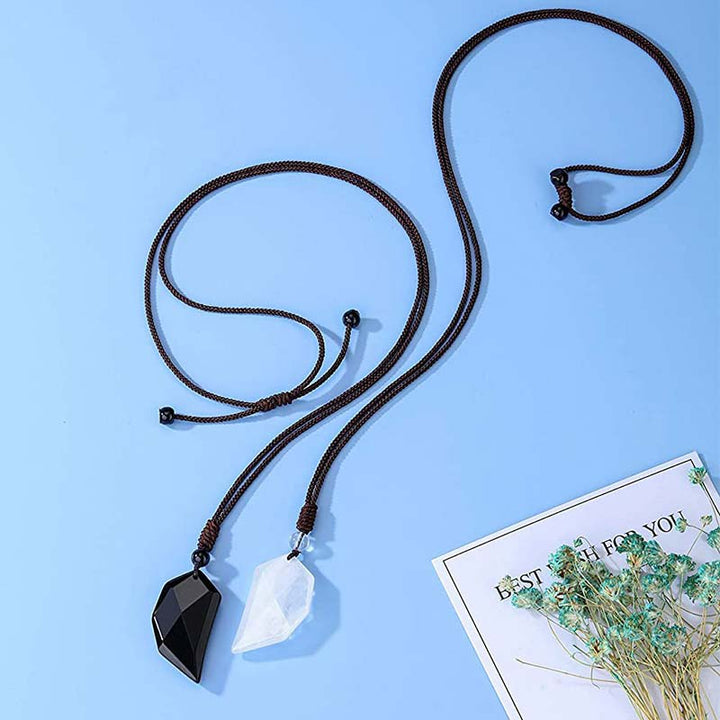 Collana a forma di cuore in quarzo ialino e ossidiana Olivenorma