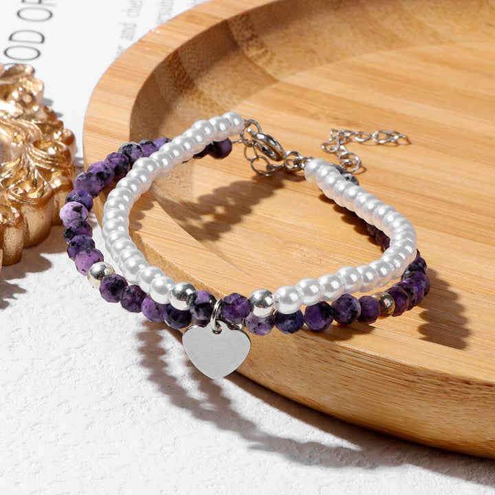 Olivenorma Bracciale Doppio Strato con Ciondolo a Cuore in Perla e Pietra Sfaccettata