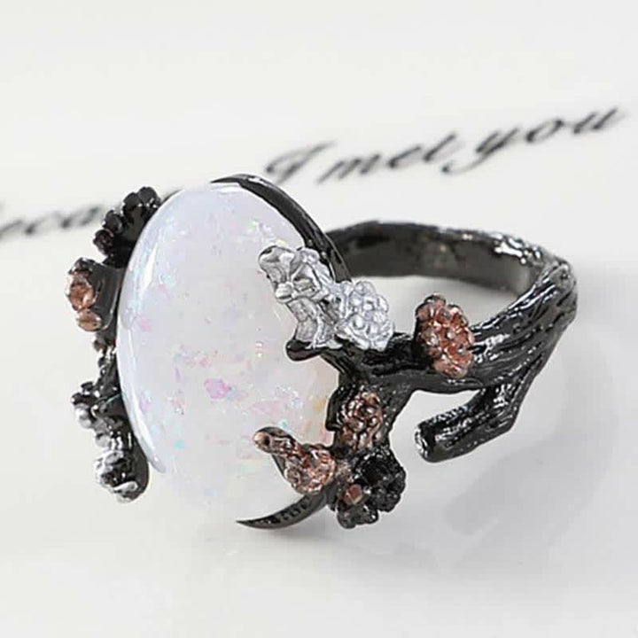 Olivenorma "Midnight Blossom": -Anello Magic Tree Opal