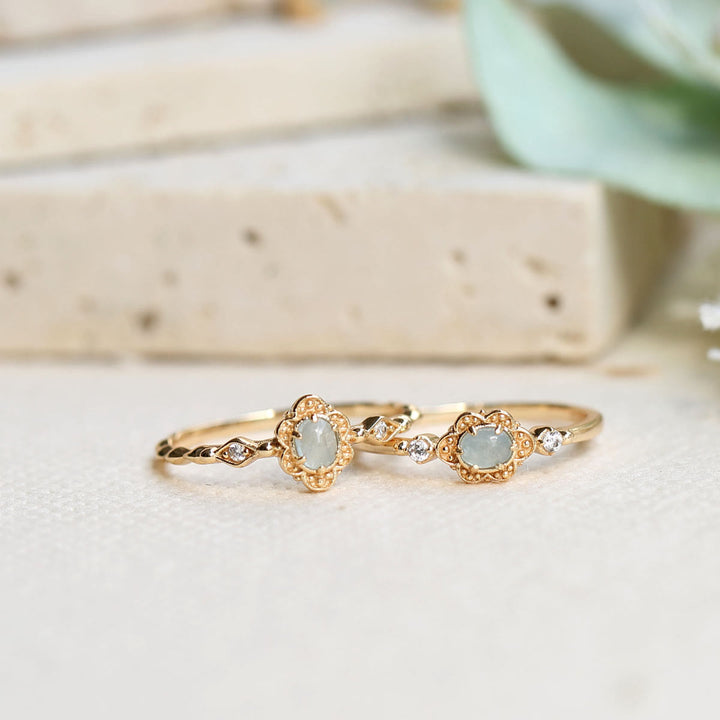 Olivenorma Anello Vintage con Fiori di Margherita in Acquamarina Naturale 