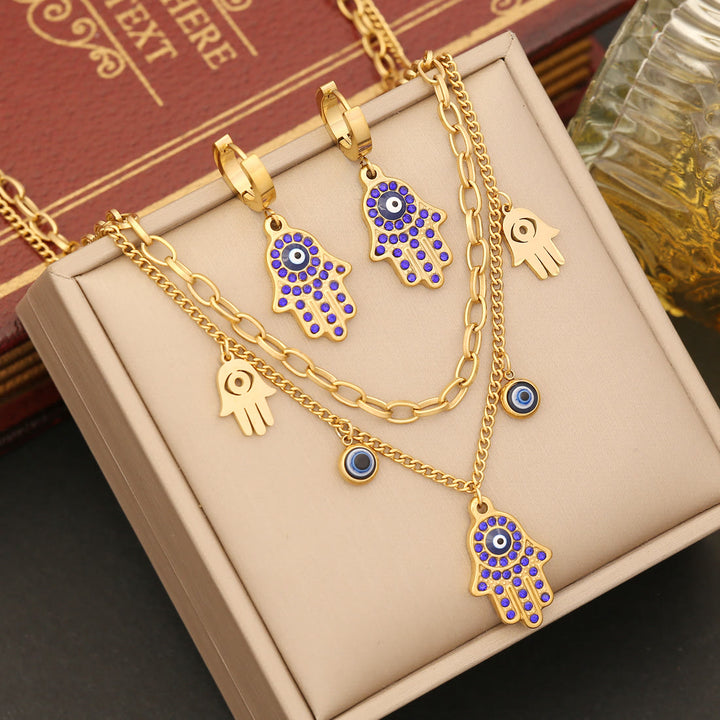 Olivenorma Evil Eye Hamsa Epoxy Collana Bracciale Orecchini Set