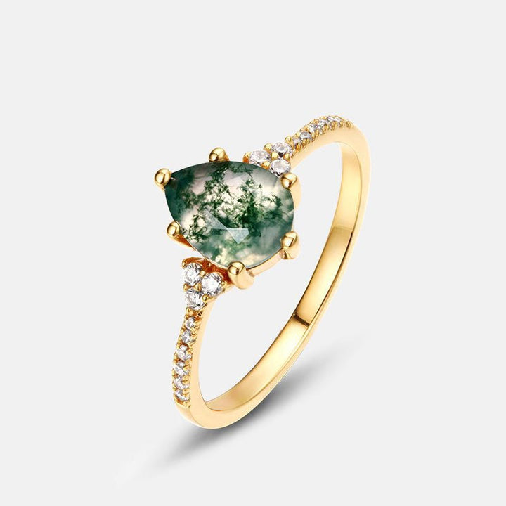 Olivenorma Moss Agate White Zircon Six Claw