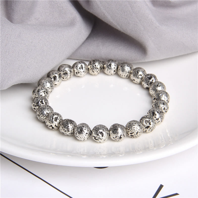 Bracciale da uomo con perline in pietra lavica placcata Olivenorma da 8 mm