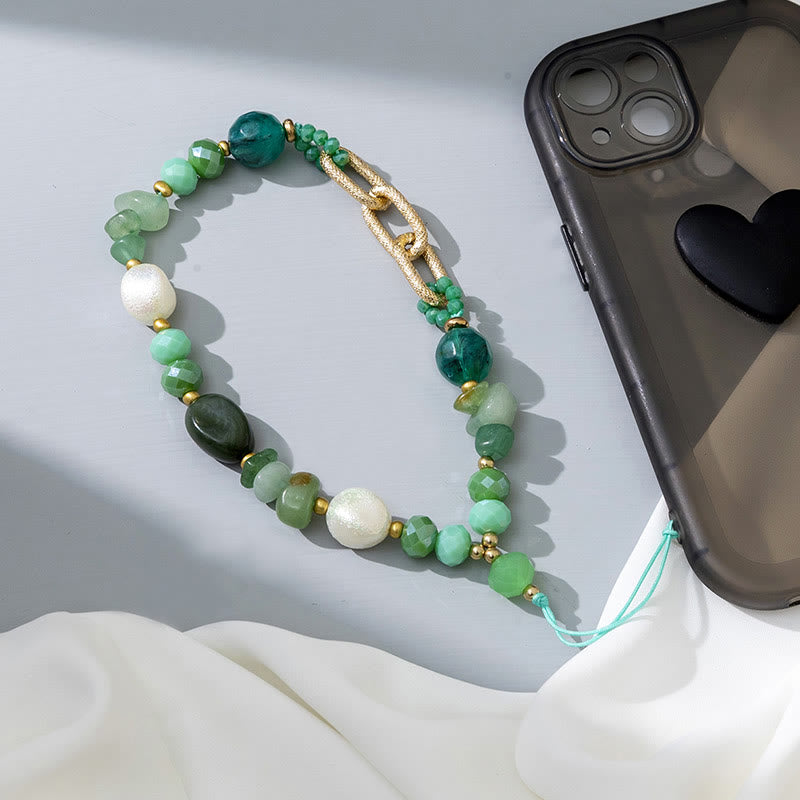 Olivenorma - Cinturino per telefono con catena di perline in pietra irregolare naturale