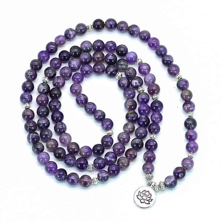 Collana Mala con simbolo di loto in ametista Olivenorma