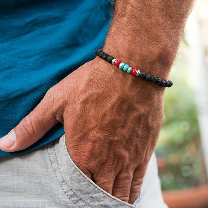 Olivenorma Bracciale intrecciato con perline di pietra colorata da uomo