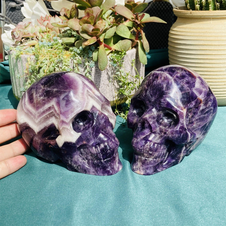 Olivenorma 10cm Decorazione in pietra preziosa ametista naturale da sogno, teschio di cristallo 