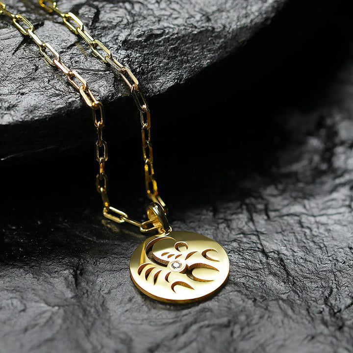 Collana Olivenorma in acciaio inossidabile con cerchio vuoto in zircone bianco e zodiaco 