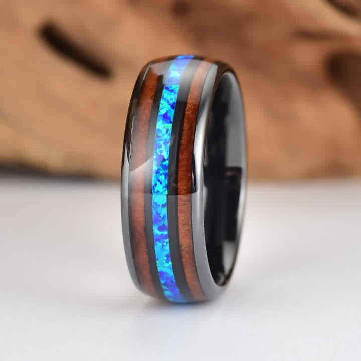 Anello Olivenorma in legno di Koa e conchiglia di abalone in carburo di tungsteno 