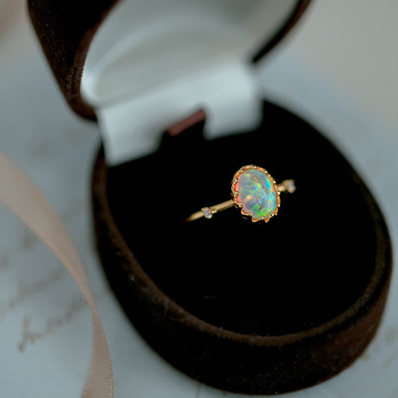 Anello regolabile Olivenorma Retro Gold Opal