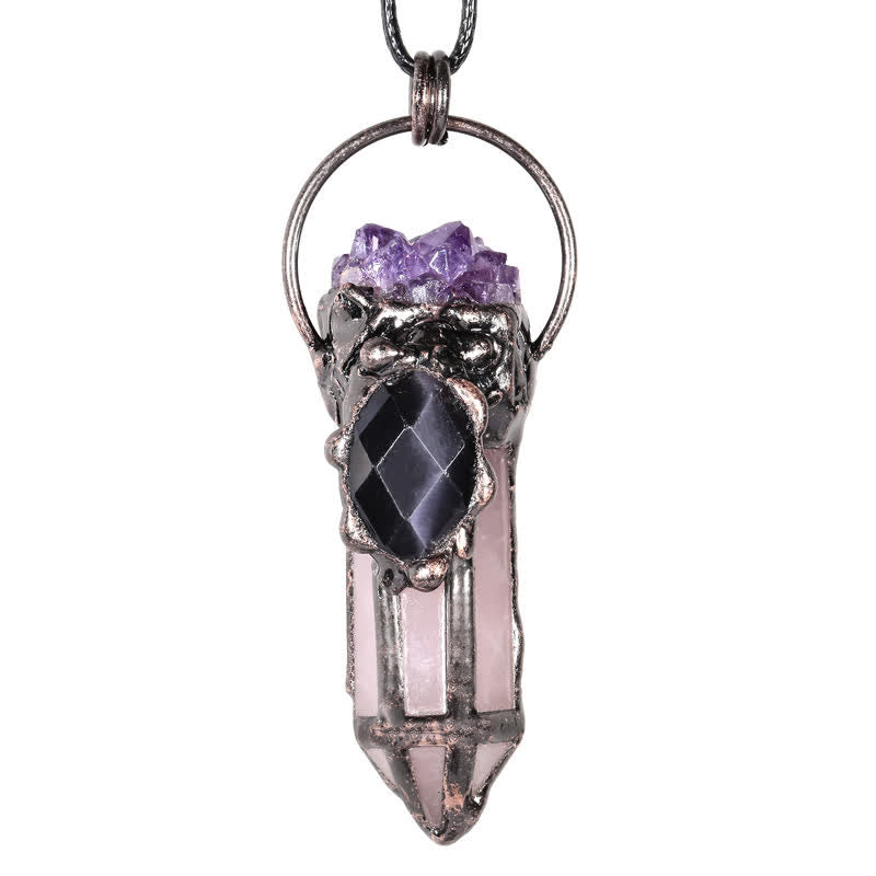 Collana creativa Olivenorma in quarzo rosa con ametista naturale