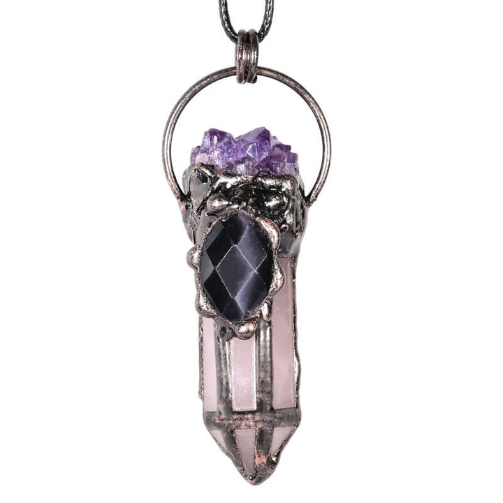 Collana creativa Olivenorma in quarzo rosa con ametista naturale