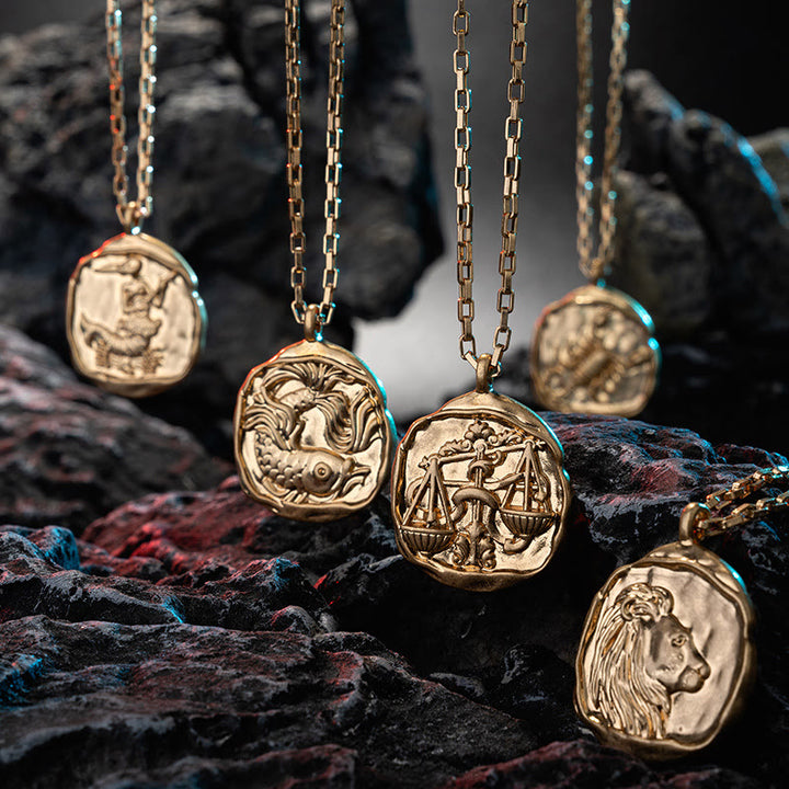 Collana Olivenorma Zodiac in acciaio al titanio placcato oro 18k