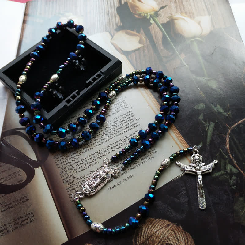 Collana rosario vintage in labradorite con croce Olivenorma
