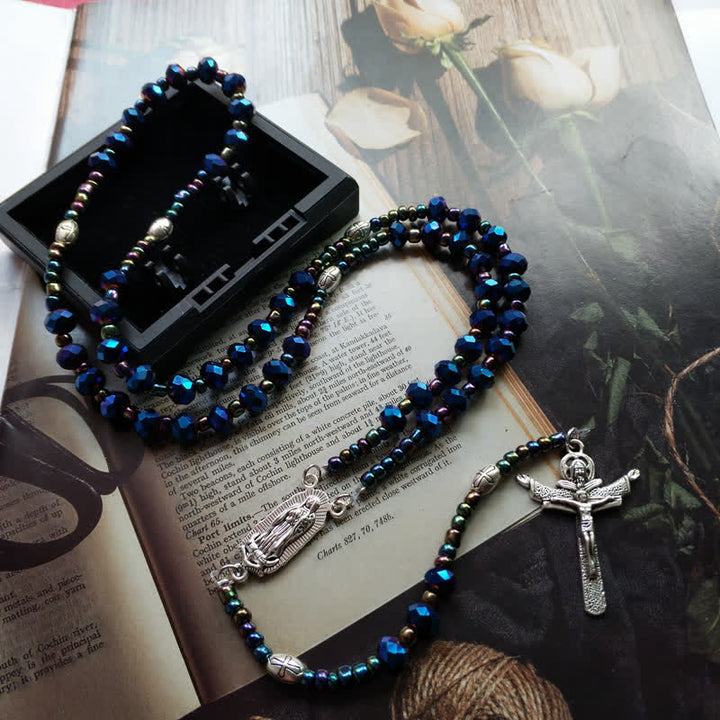 Collana rosario vintage in labradorite con croce Olivenorma