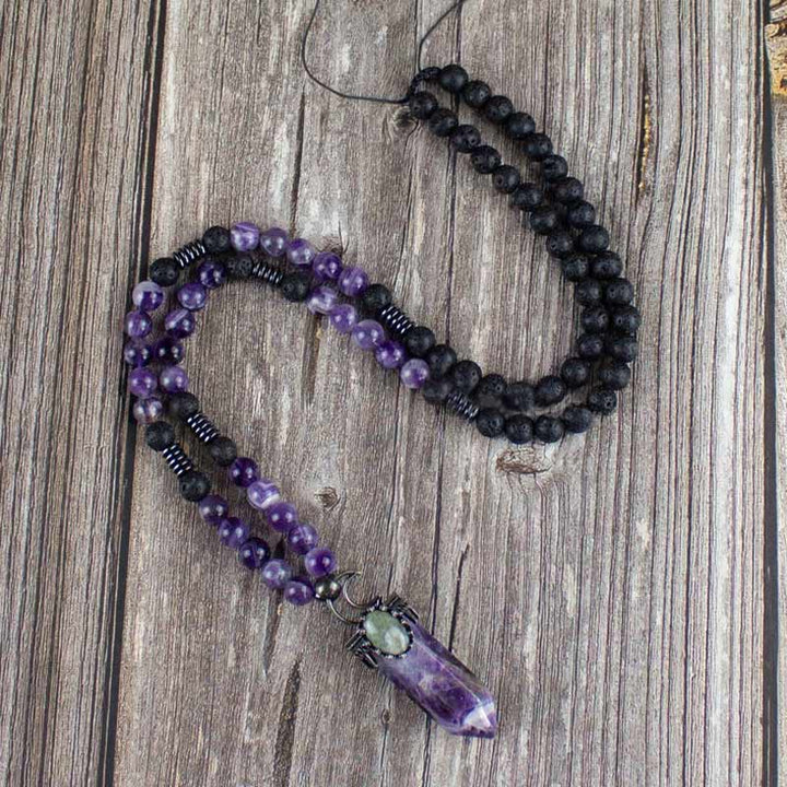 Collana Mala con ciondolo a prisma esagonale in cristallo naturale Olivenorma 