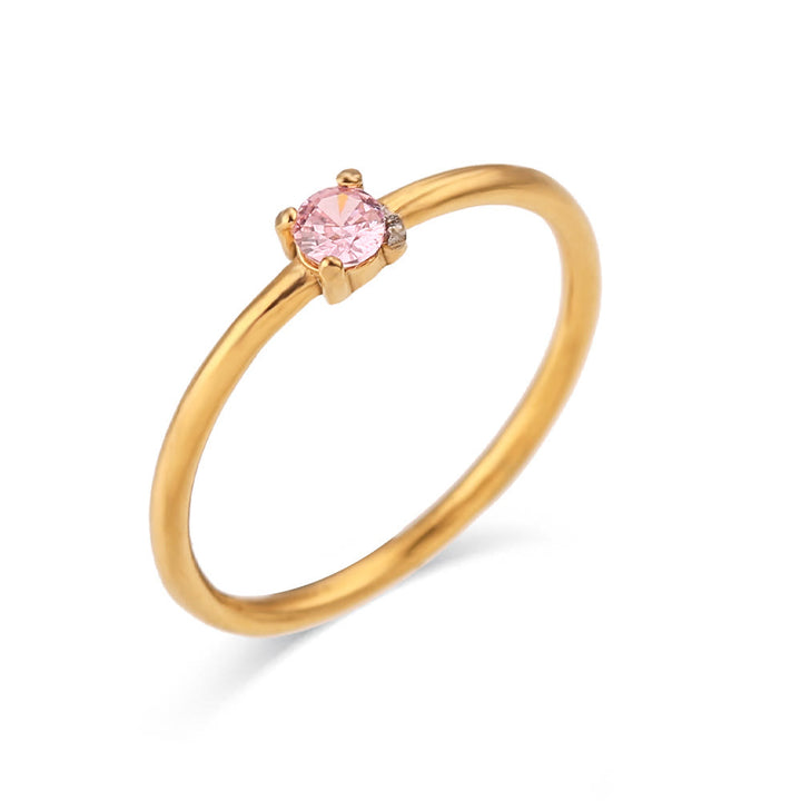 Anello Olivenorma Simple Birthstone in acciaio inossidabile placcato 18k
