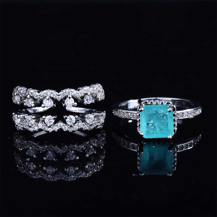 Set di anelli da 2 pezzi con tormalina Paraiba Olivenorma
