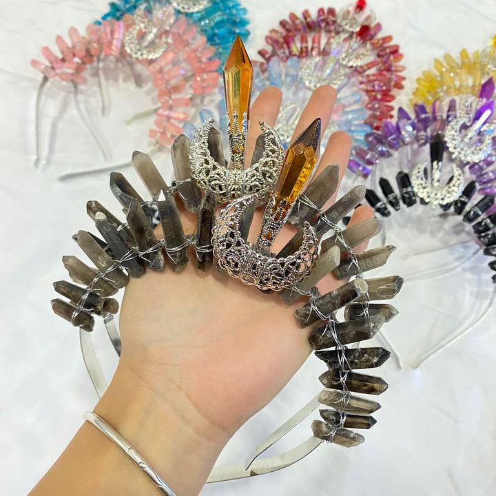 Olivenorma Fascia per capelli con decorazione lunare Corona di cristallo naturale