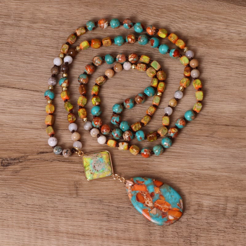 Collana Mala Olivenorma in turchese ostrica a forma di goccia naturale