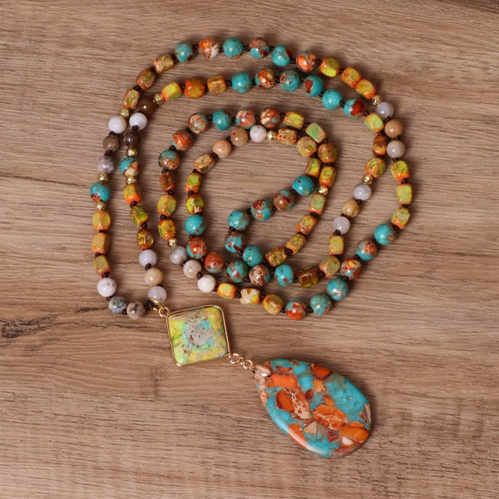 Collana Mala Olivenorma in turchese ostrica a forma di goccia naturale