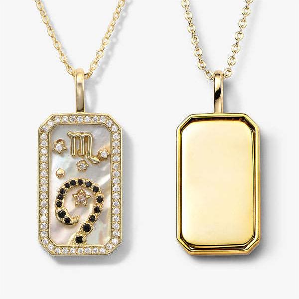 Collana Olivenorma con targhetta incisa con zircone bianco e 12 segni zodiacali 