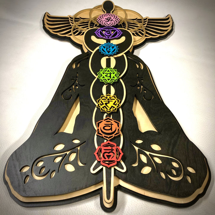 Olivenorma Kundalini Chakra Decorazione murale in legno dipinto a mano