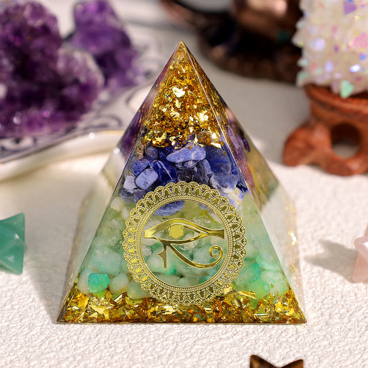 Olivenorma Avventurina Blu Verde Peridoto Occhio di Horus Piramide Orgonica