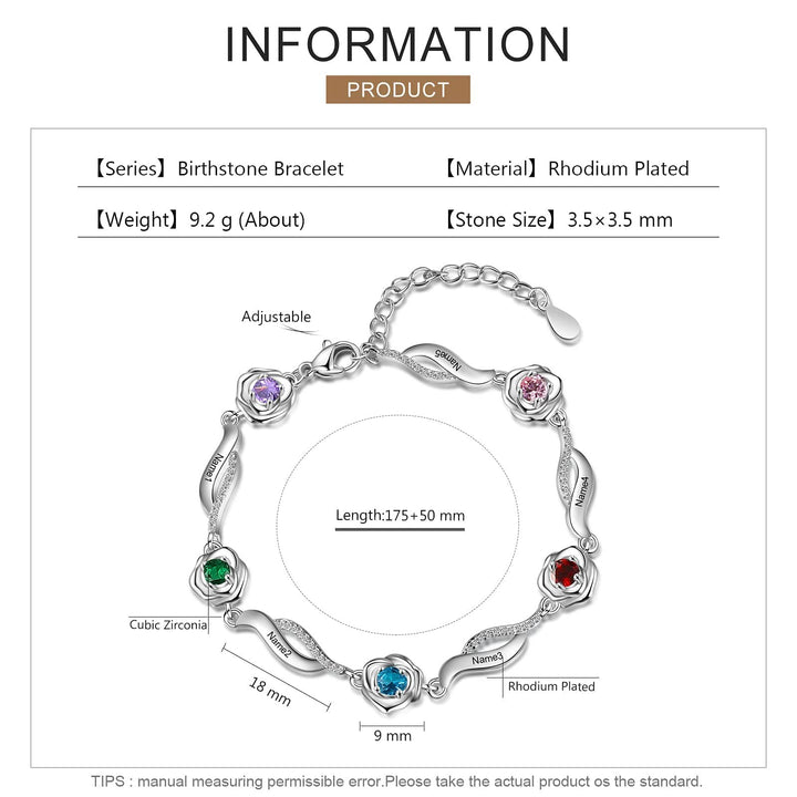 Olivenorma Bracciale con ciondolo a forma di catena con fiore di rosa inciso e pietra portafortuna