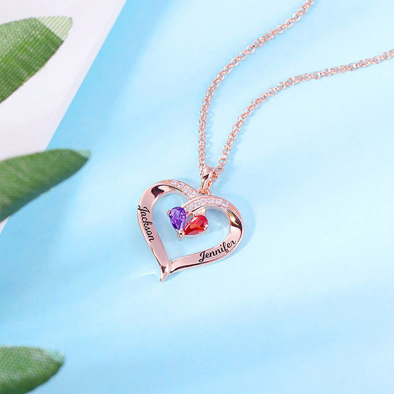 Collana personalizzata e incisa con pietre portafortuna a forma di cuore Olivenorma