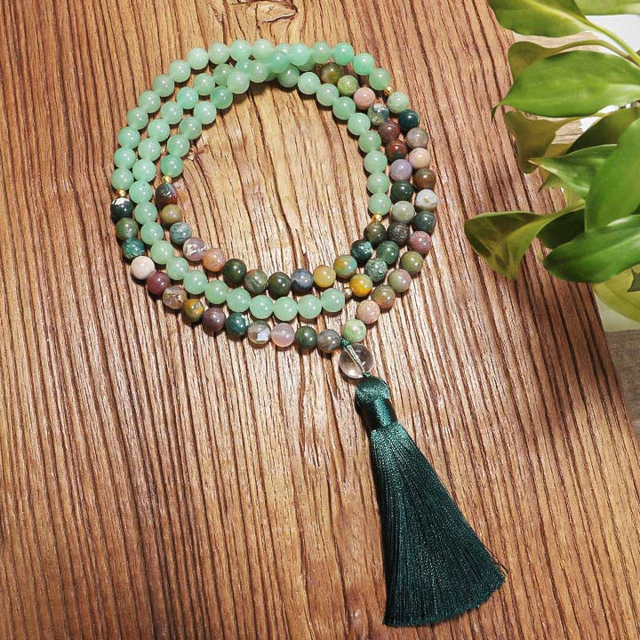 Collana Bracciale Mala in Agata Indiana Verde Avventurina Olivenorma 
